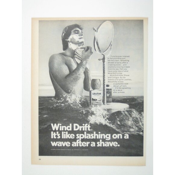 Wind Drift After Shave Cologne 1972 Vintage Print Ad Wave Ocean Mirror - Picture 1 of 2